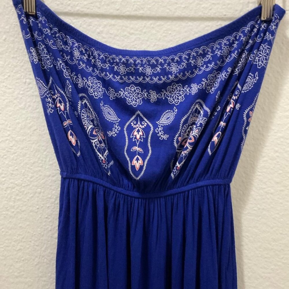 Blue patterned strapless